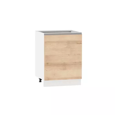 Küchenschrank mit Regal ADAMA – Breite 60 cm, Artisan-Buche/Weiß, Griff silber, Beine 15 cm