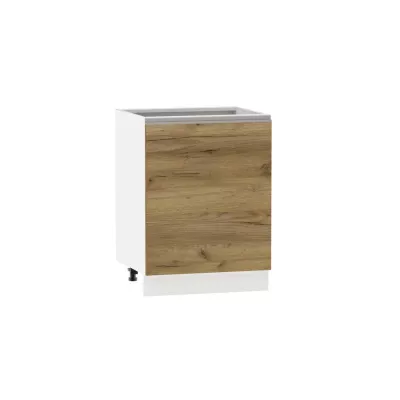 Küchenschrank mit Regal ADAMA – Breite 60 cm, Craft Eiche gold/weiß, silberner Griff, Beine 10 cm
