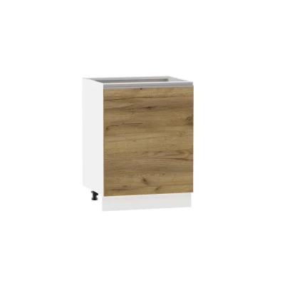 Küchenschrank mit Regal ADAMA – Breite 60 cm, Craft Eiche gold/weiß, silberner Griff, Beine 15 cm