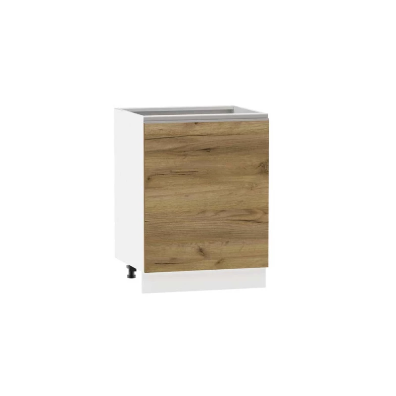 Küchenschrank mit Regal ADAMA – Breite 60 cm, Craft Eiche gold/weiß, silberner Griff, Beine 15 cm
