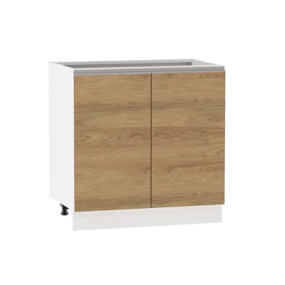Zweitüriger Küchenschrank ADAMA - Breite 80 cm, Hickory natur/weiß, Griff silber, Beine 10 cm