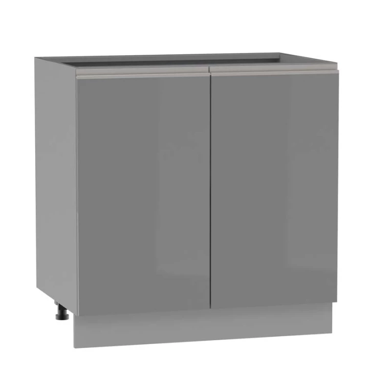 Zweitüriger Küchenschrank ADAMA - Breite 80 cm, Hochglanzgrau/Grau, silberner Griff, Beine 10 cm