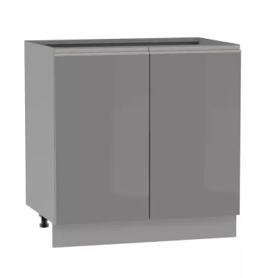 Zweitüriger Küchenschrank ADAMA - Breite 80 cm, Hochglanzgrau/Grau, silberner Griff, Beine 10 cm
