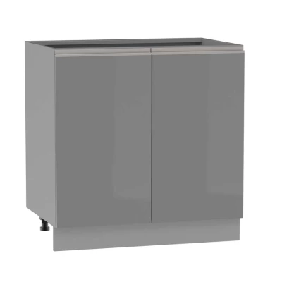 Zweitüriger Küchenschrank ADAMA - Breite 80 cm, Hochglanzgrau/Grau, silberner Griff, Beine 15 cm