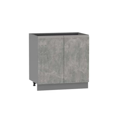 Zweitüriger Küchenschrank ADAMA – Breite 80 cm, Atelierbeton hell/grau, silberner Griff, 10 cm Beine