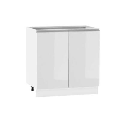 Zweitüriger Küchenschrank ADAMA - Breite 80 cm, Weiß glänzend/Weiß, silberner Griff, Beine 15 cm