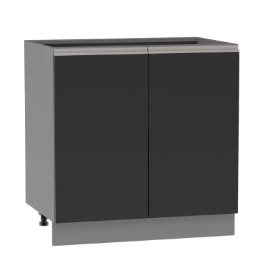 Zweitüriger Küchenschrank ADAMA - Breite 80 cm, schwarz/grau, silberner Griff, Beine 15 cm