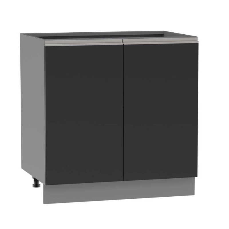 Zweitüriger Küchenschrank ADAMA - Breite 80 cm, schwarz/grau, silberner Griff, Beine 15 cm