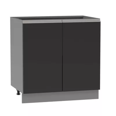 Zweitüriger Küchenschrank ADAMA - Breite 80 cm, schwarz/grau, silberner Griff, Beine 15 cm