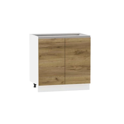 Zweitüriger Küchenschrank ADAMA – Breite 80 cm, Craft Eiche gold/weiß, silberner Griff, Beine 10 cm
