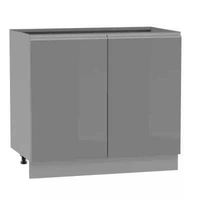 Zweitüriger Schrank mit Regal ADAMA - Breite 90 cm, Hochglanzgrau/Grau, silberner Griff, Beine 15 cm