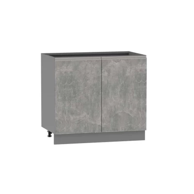 Zweitüriger Schrank mit Regal ADAMA – Breite 90 cm, Atelierbeton hell/grau, silberner Griff, Beine 10 cm