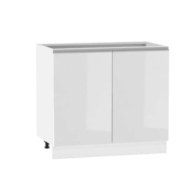 Zweitüriger Schrank mit Regal ADAMA - Breite 90 cm, weiß glänzend / weiß, silberner Griff, Beine 10 cm