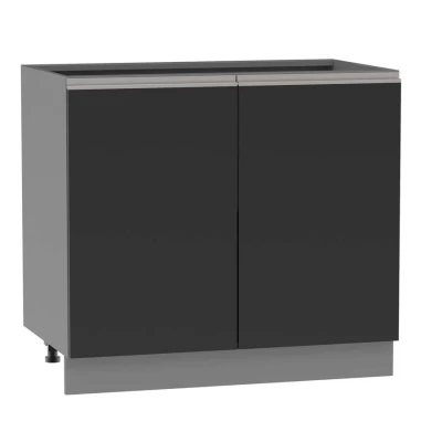 Zweitüriger Schrank mit Regal ADAMA - Breite 90 cm, schwarz/grau, silberner Griff, Beine 10 cm