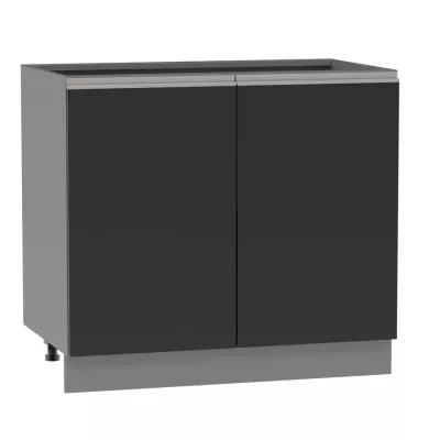 Zweitüriger Schrank mit Regal ADAMA - Breite 90 cm, schwarz/grau, silberner Griff, Beine 10 cm