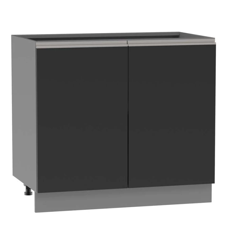 Zweitüriger Schrank mit Regal ADAMA - Breite 90 cm, schwarz/grau, silberner Griff, Beine 15 cm