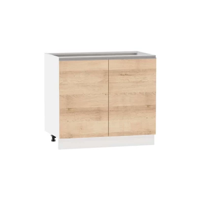 Zweitüriger Schrank mit Regal ADAMA – Breite 90 cm, Artisan-Buche/weiß, silberner Griff, Beine 10 cm
