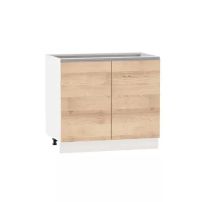 Zweitüriger Schrank mit Regal ADAMA – Breite 90 cm, Artisan-Buche/weiß, silberner Griff, Beine 15 cm