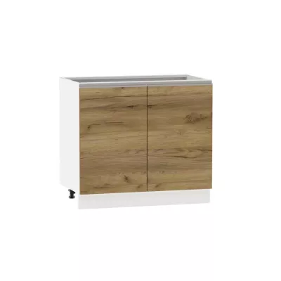 Zweitüriger Schrank mit Regal ADAMA – Breite 90 cm, Craft Eiche gold/weiß, silberner Griff, Beine 10 cm