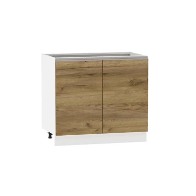 Zweitüriger Schrank mit Regal ADAMA – Breite 90 cm, Craft Eiche gold/weiß, silberner Griff, Beine 15 cm