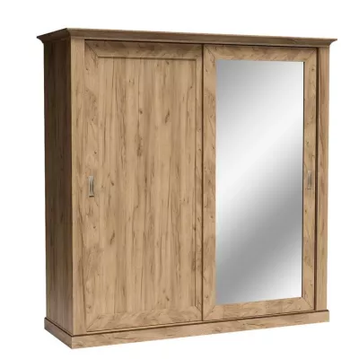 Zweitüriger Kleiderschrank AILISH – Breite 211 cm, Eiche Gold Kraftpapier