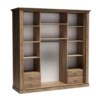 Zweitüriger Kleiderschrank AILISH – Breite 211 cm, Eiche Gold Kraftpapier