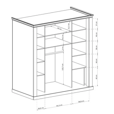 Zweitüriger Kleiderschrank AILISH – Breite 211 cm, Eiche Gold Kraftpapier
