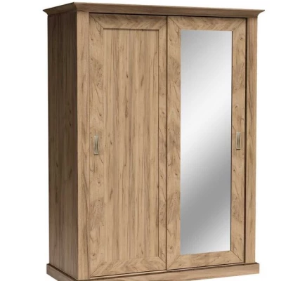 Zweitüriger Kleiderschrank AILISH – Breite 146 cm, goldfarbene Kraft-Eiche