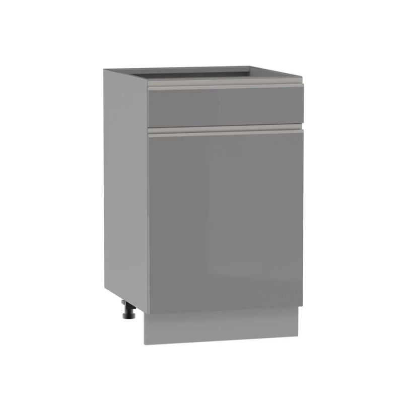 Kombinierter Unterschrank ADAMA - Breite 50 cm, Hochglanzgrau/Grau, Beine 10 cm