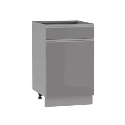 Kombinierter Unterschrank ADAMA - Breite 50 cm, Hochglanzgrau/Grau, Beine 15 cm