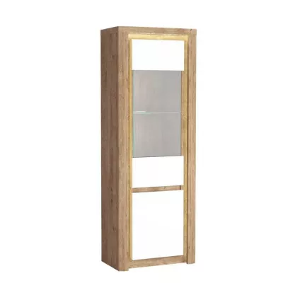 Hohe Vitrine DORITH - Ribbeck Eiche / Weiß