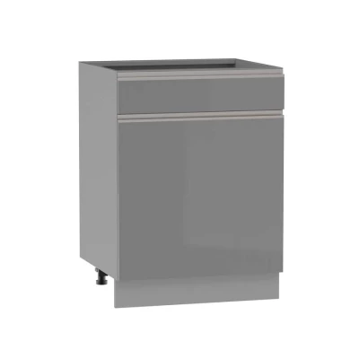 Kombinierter Unterschrank ADAMA - Breite 60 cm, Hochglanzgrau/Grau, Beine 15 cm