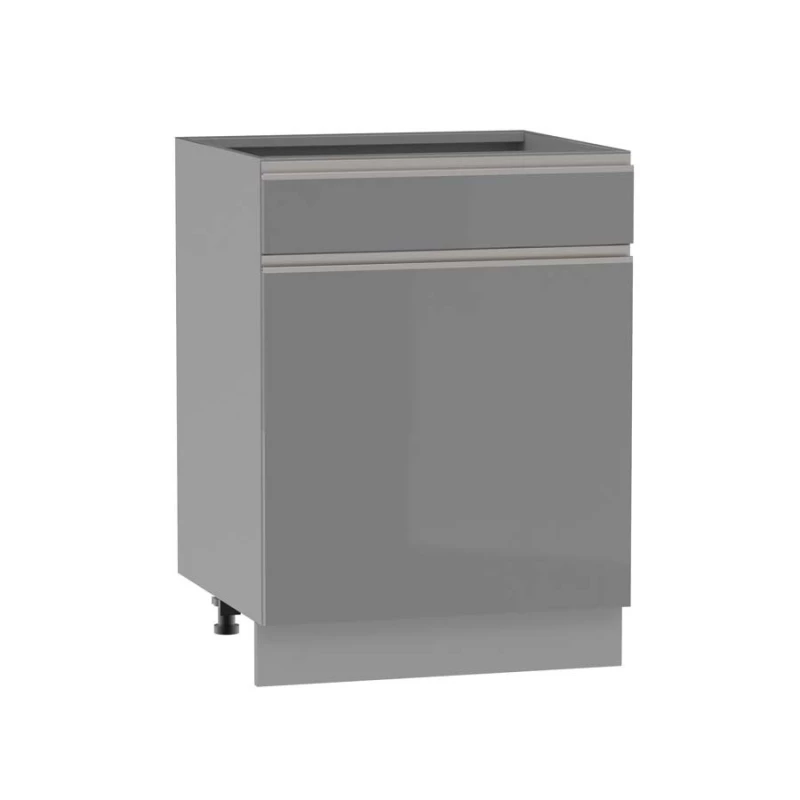 Kombinierter Unterschrank ADAMA - Breite 60 cm, Hochglanzgrau/Grau, Beine 15 cm