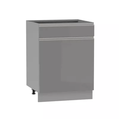 Kombinierter Unterschrank ADAMA - Breite 60 cm, Hochglanzgrau/Grau, Beine 15 cm