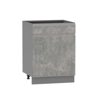 Kombi-Unterschrank ADAMA – Breite 60 cm, Atelierbeton hell/grau, Beine 10 cm