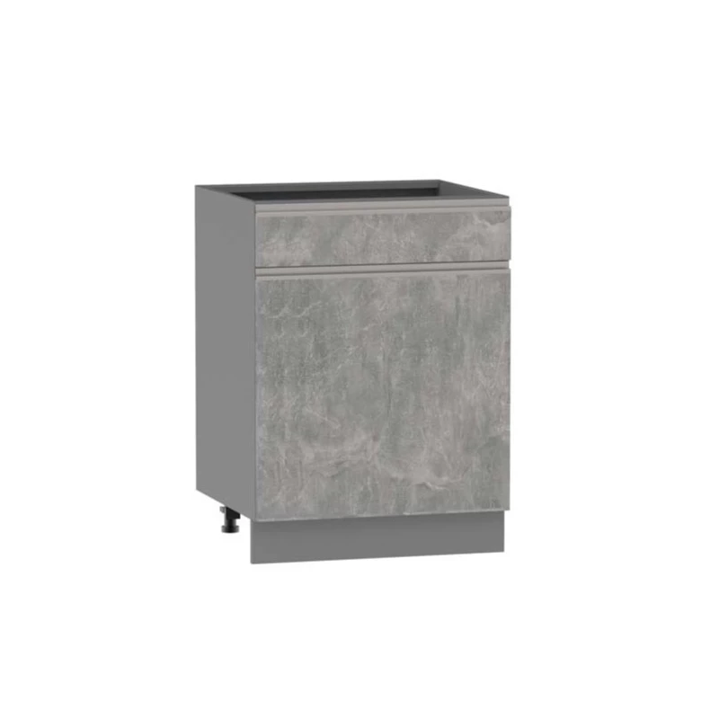 Kombi-Unterschrank ADAMA – Breite 60 cm, Atelierbeton hell/grau, Beine 15 cm