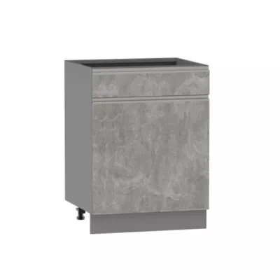 Kombi-Unterschrank ADAMA – Breite 60 cm, Atelierbeton hell/grau, Beine 15 cm