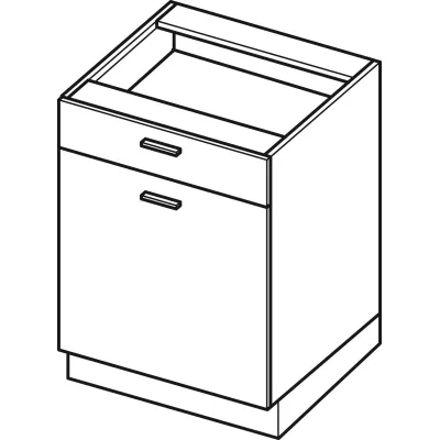 Kombinierter Unterschrank ADAMA - Breite 60 cm, weiß glänzend / weiß, Beine 15 cm