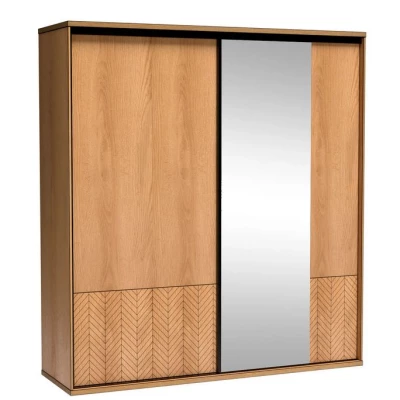 Kleiderschrank mit Schiebetüren DELA – Breite 199 cm, Eiche Karamell