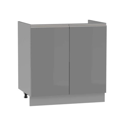 ADAMA Waschbeckenschrank - Breite 80 cm, glänzend grau / grau, Beine 10 cm