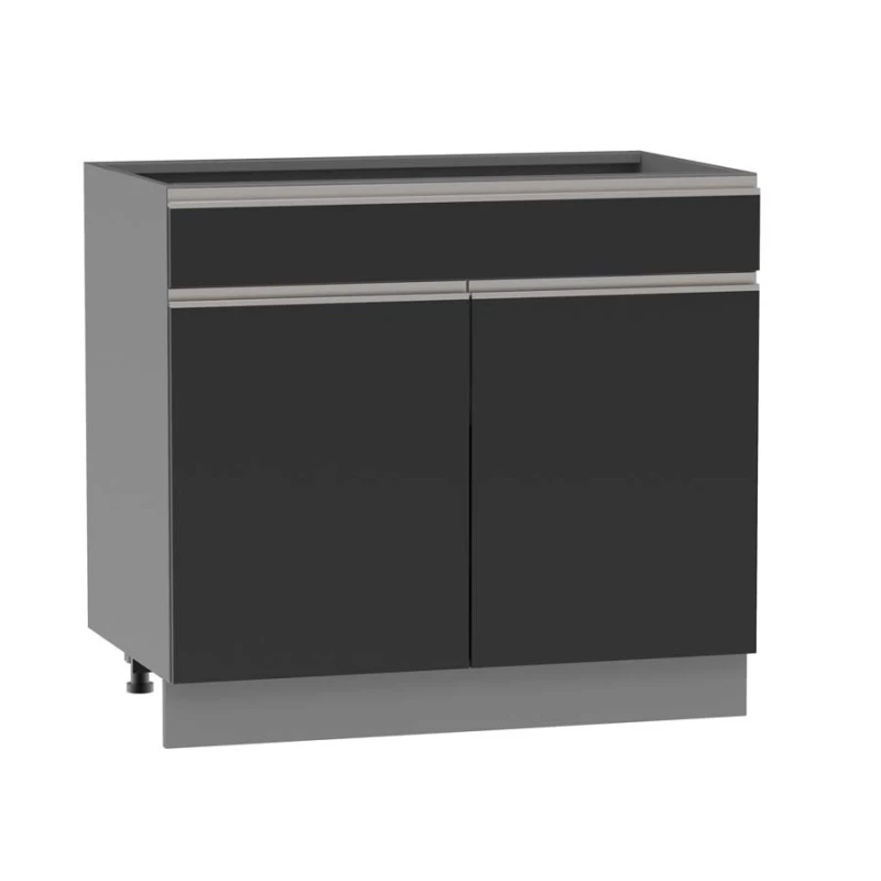 Kombi-Unterschrank ADAMA - Breite 90 cm, schwarz/grau, Beine 10 cm