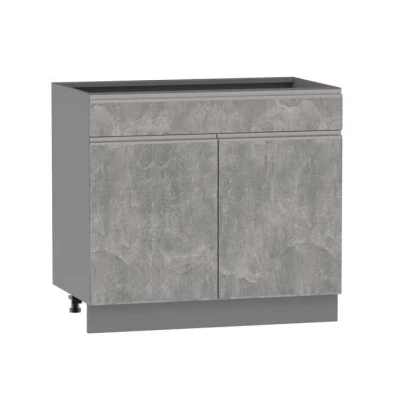 Kombi-Unterschrank ADAMA – Breite 90 cm, Atelierbeton hell/grau, Beine 10 cm