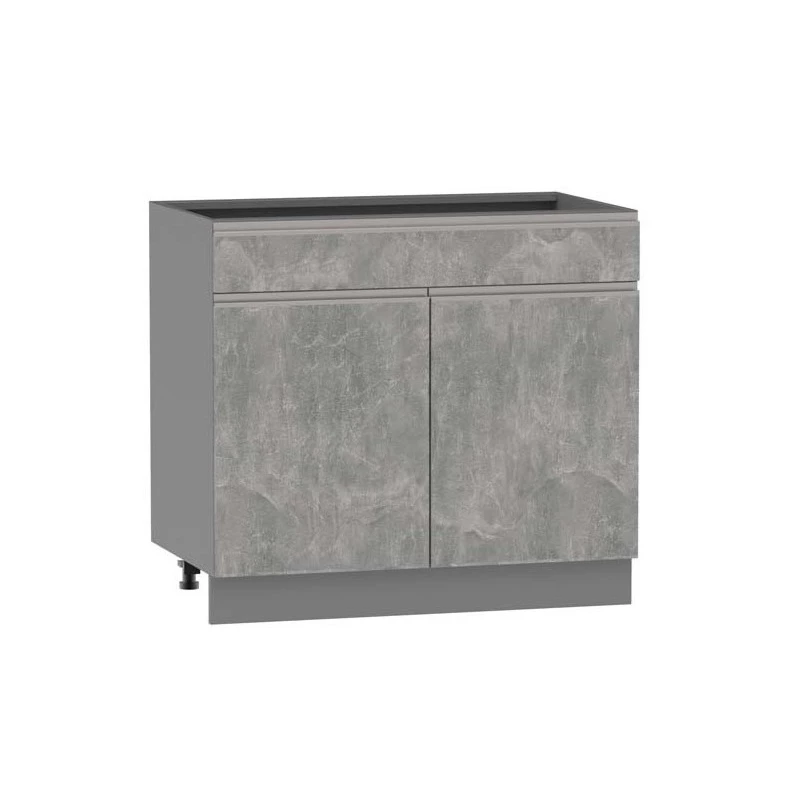Kombi-Unterschrank ADAMA – Breite 90 cm, Atelierbeton hell/grau, Beine 10 cm
