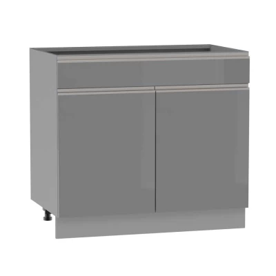Kombinierter Unterschrank ADAMA - Breite 90 cm, Hochglanzgrau/Grau, Beine 15 cm