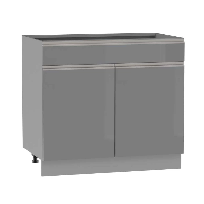 Kombinierter Unterschrank ADAMA - Breite 90 cm, Hochglanzgrau/Grau, Beine 15 cm