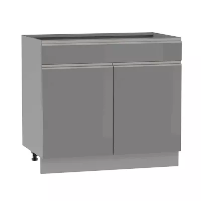 Kombinierter Unterschrank ADAMA - Breite 90 cm, Hochglanzgrau/Grau, Beine 15 cm