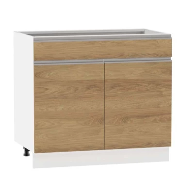 Kombi-Unterschrank ADAMA - Breite 90 cm, Hickory natur/weiß, Beine 10 cm