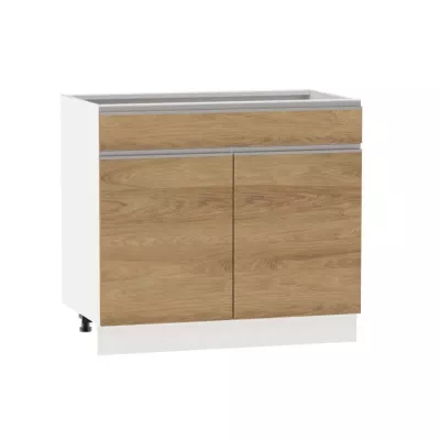 Kombi-Unterschrank ADAMA - Breite 90 cm, Hickory natur/weiß, Beine 10 cm