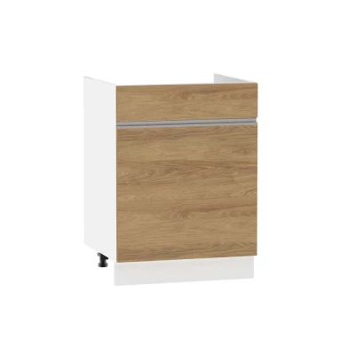 Waschbeckenunterschrank mit Schublade ADAMA - Breite 60 cm, Hickory natur/weiß, Beine 10 cm