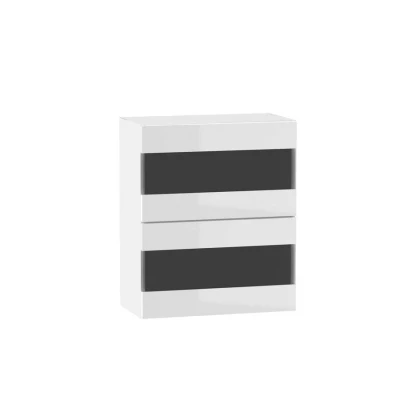 ADAMA Glasküchenschrank - Breite 60 cm, Weiß Hochglanz / Weiß